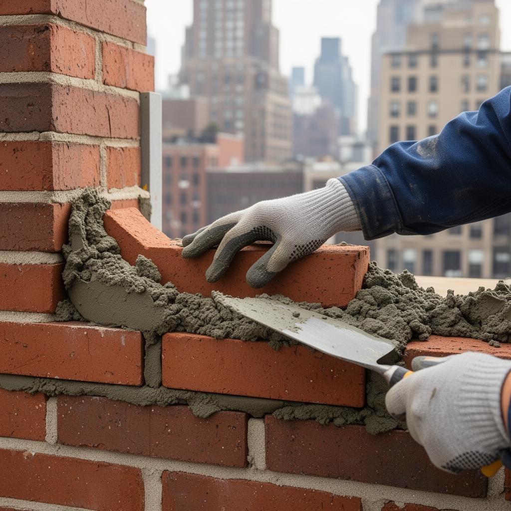 New brick wall — laid by hand